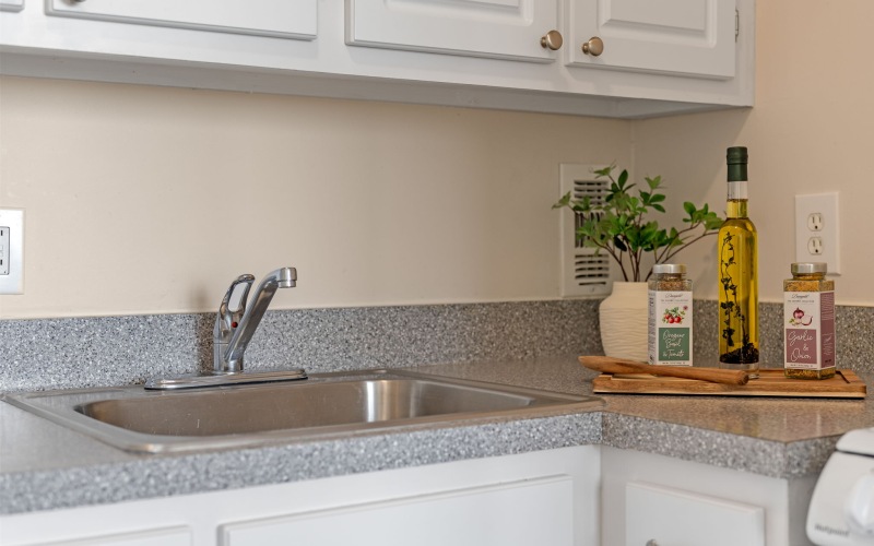 kitchen with white cabinets